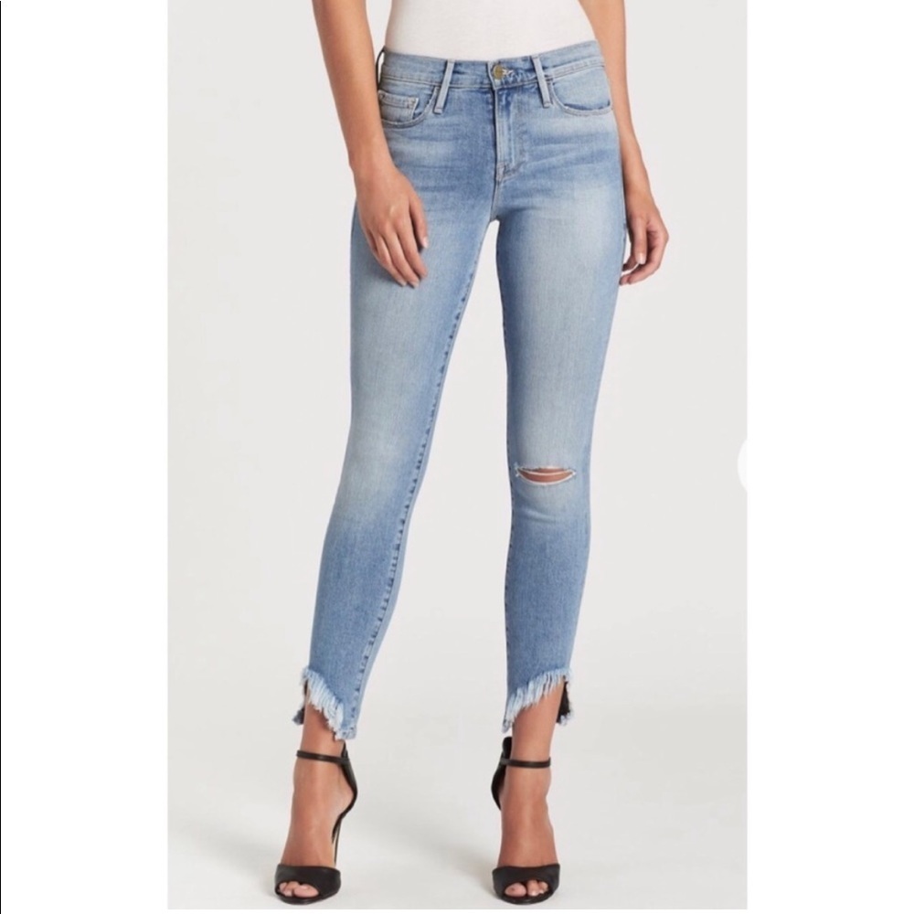 Frame Denim Le Skinny De Jeanne Side Fray Sz 24
